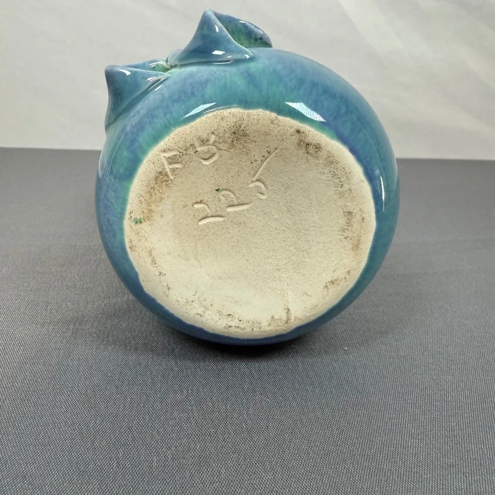 Turquoise Blue Ceramic Bow Vase‎ Vintage Studio Pottery Unique Accent Decor